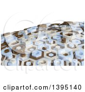 Poster, Art Print Of 3d Abstract Brown Tan And Blue Hexagon Pattern Background