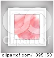 Clipart Of A 3d White Frame With A Pink Watercolor Painting On Gray Royalty Free Vector Illustration by KJ Pargeter