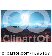 Clipart Of A 3d Surreal Landscape With Rock Formations Under A Sunny Blue Sky Royalty Free Illustration