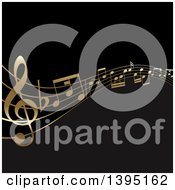 Poster, Art Print Of Background Of Golden Music Note Waves On Black