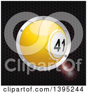 Poster, Art Print Of 3d Yellow Bingo Ball In A Silver Frame Over Metal