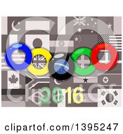 Poster, Art Print Of Olympics Rings Over Sepia World Flags And 2016