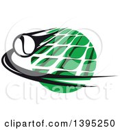 Poster, Art Print Of Black And White Flying Tennis Ball Over A White Net And A Green Circle