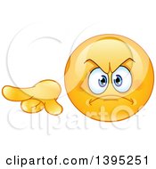 Poster, Art Print Of Cartoon Mad Yellow Smiley Face Emoticon Emoji Pointing To The Left