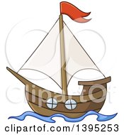 Cartoon Sailboat With A Red Flag
