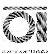 Poster, Art Print Of Black And White Woodcut Or Engraved Nautical Rope Design Elements