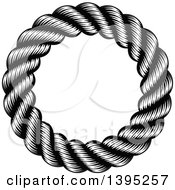 Black And White Woodcut Or Engraved Round Nautical Rope Frame