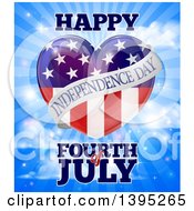 Poster, Art Print Of Happy Independence Day Fourth Of July American Flag Heart Over Rays In A Sky