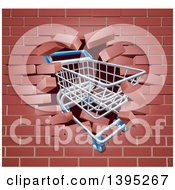 Poster, Art Print Of Shopping Cart Crashing Through A 3d Brick Wall
