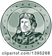 Retro World War One Male Pilot Aviator Smiling In A Circle With Stars