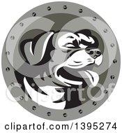 Poster, Art Print Of Retro Panting Rottweiler Head In A Circle With Screws