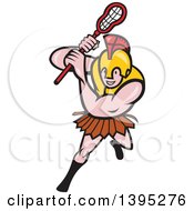 Cartoon Gladiator Lacrosse Player Wearing Spartan Helmet And Striking