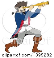 Poster, Art Print Of Retro Cartoon Male Pirate Captain Viewing Through A Spyglass