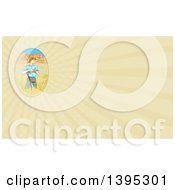Clipart Of A Sketched White Male Wheat Farmer Leaning On A Scythe In A Field And Rays Background Or Business Card Design Royalty Free Illustration