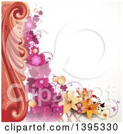 Poster, Art Print Of Floral Background With Purple Clover And Lilies