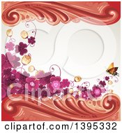 Poster, Art Print Of Floral Background With Purple Clover And A Butterfly