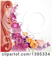 Clipart Of A Floral Background With Purple Clover And Roses Royalty Free Vector Illustration