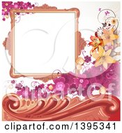Poster, Art Print Of Floral Background With Purple Clover A Blank Frame And Lilies