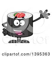 Cartoon Happy Sushi Roll Character Waving