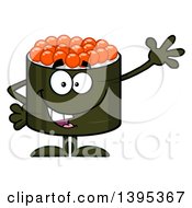 Clipart Of A Cartoon Happy Caviar Sushi Roll Character Waving Royalty Free Vector Illustration by Hit Toon