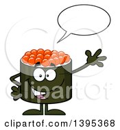 Clipart Of A Cartoon Happy Caviar Sushi Roll Character Waving And Talking Royalty Free Vector Illustration by Hit Toon