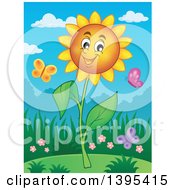 Poster, Art Print Of Happy Sunflower And Butterflies