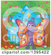 Poster, Art Print Of Happy Butterfly Waving Under Trees
