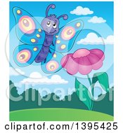 Poster, Art Print Of Happy Butterfly By A Purple Flower