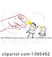 Sketched Red Hand Punching A Stick Mother And Child