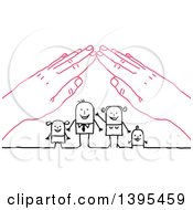 Poster, Art Print Of Sketched Stick Business Man And Family Under A Roof Of Pink Hands