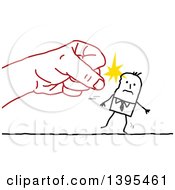 Poster, Art Print Of Sketched Red Fist Punching A Stick Business Man