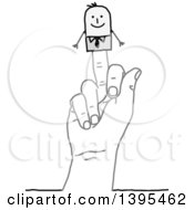 Clipart Of A Sketched Hand With A Stick Business Man Puppet On The Middle Finger Royalty Free Vector Illustration