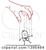 Clipart Of A Sketched Red Hand Controlling A Stick Business Man Like A Puppet On Strings Royalty Free Vector Illustration