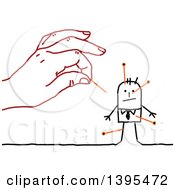 Sketched Red Hand Inserting Needles In A Stick Business Man