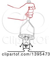 Clipart Of A Sketched Red Hand Squishing A Stick Business Man With A Masher Royalty Free Vector Illustration by NL shop