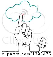 Sketched Hand Pointing To The Cloud By A Stick Business Man
