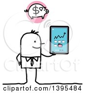 Clipart Of A Sketched Stick Man Online Banking With A Tablet Computer Royalty Free Vector Illustration