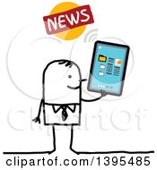 Sketched Stick Man Reading The News On A Tablet Computer