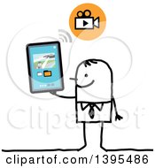 Poster, Art Print Of Sketched Stick Man Watching Videos With A Tablet Computer