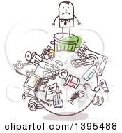 Poster, Art Print Of Sketched Stick Business Man On A Trashed Earth