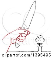 Clipart Of A Sketched Red Hand Holding A Knife Over A Stick Business Man Royalty Free Vector Illustration