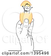 Poster, Art Print Of Sketched Gray Hand Holding A Stick Man In An Egg