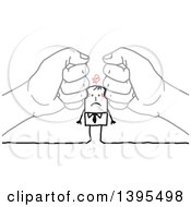 Sketched Hands Squishing A Stick Business Man