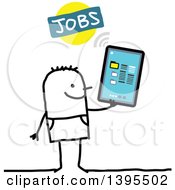 Poster, Art Print Of Sketched Stick Man Job Seeking On A Tablet Computer