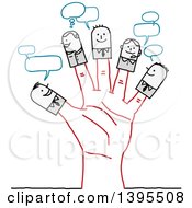 Sketched Stick People On Fingers Of A Hand