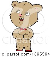 Clipart Of A Cartoon Brown Teddy Bear Wearing A Red Bow And Shoes Royalty Free Vector Illustration