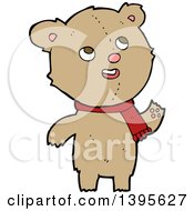 Poster, Art Print Of Cartoon Brown Teddy Bear Wearing A Scarf