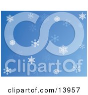Blue Wintry Christmas Web Background With White And Blue Snowflakes Clipart Illustration