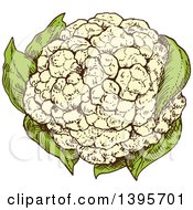 Clipart Of A Sketched Cauliflower Royalty Free Vector Illustration