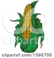 Clipart Of A Sketched Ear Of Corn Royalty Free Vector Illustration